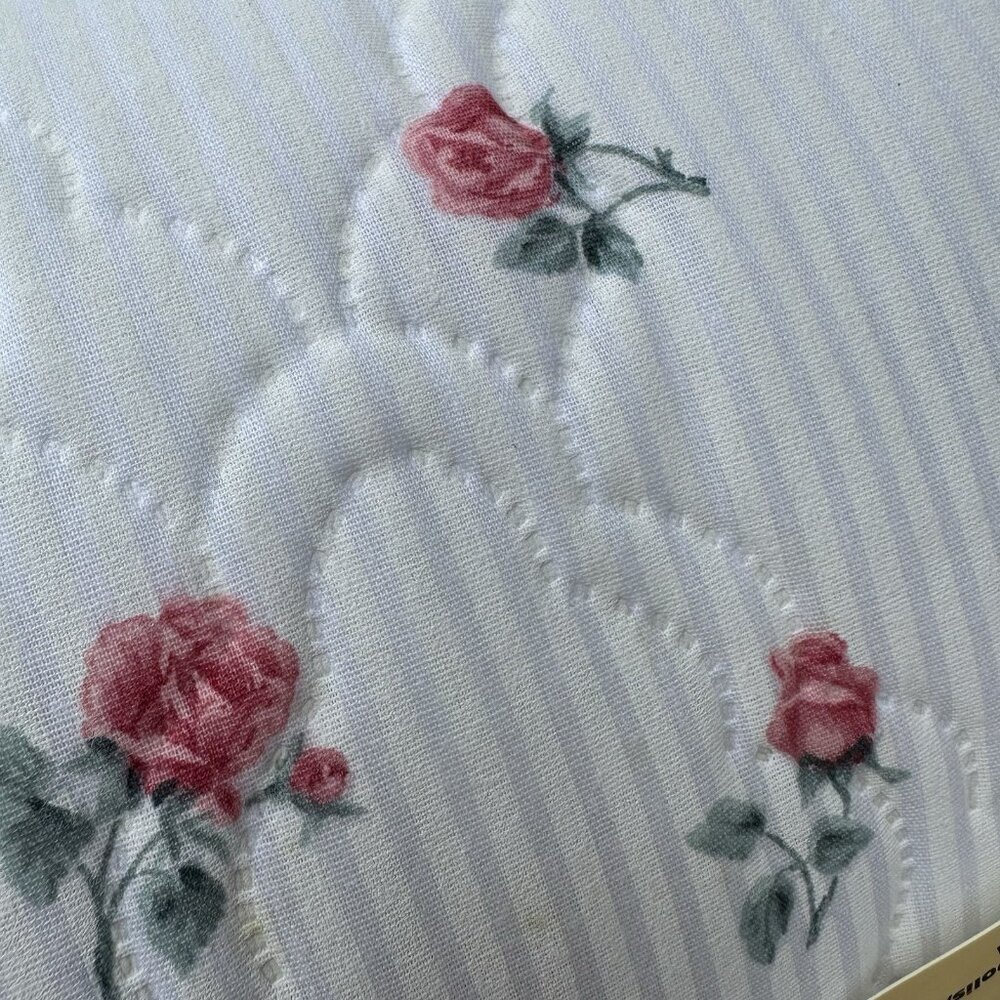 Vintage Cannon Victorian Rose Pink Floral 5 Piece Queen Sheet Bedspread Set New - Picture 9 of 10